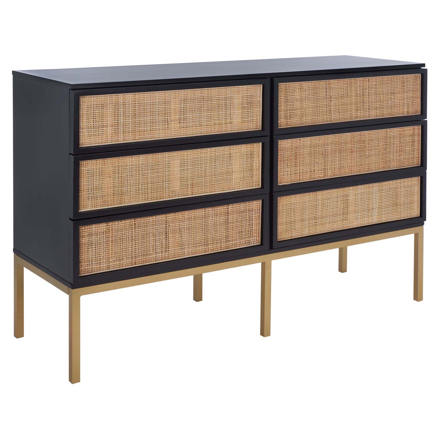 Zadie 6 Drawer Rattan Dresser | Safavieh - Black / Natural