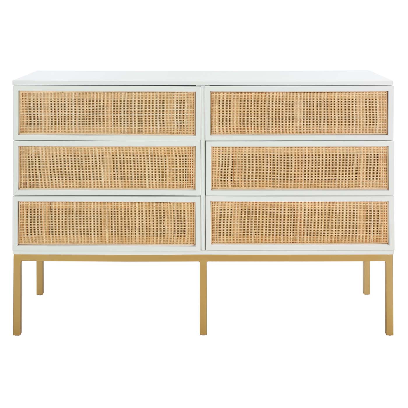 Zadie 6 Drawer Rattan Dresser | Safavieh - White / Natural