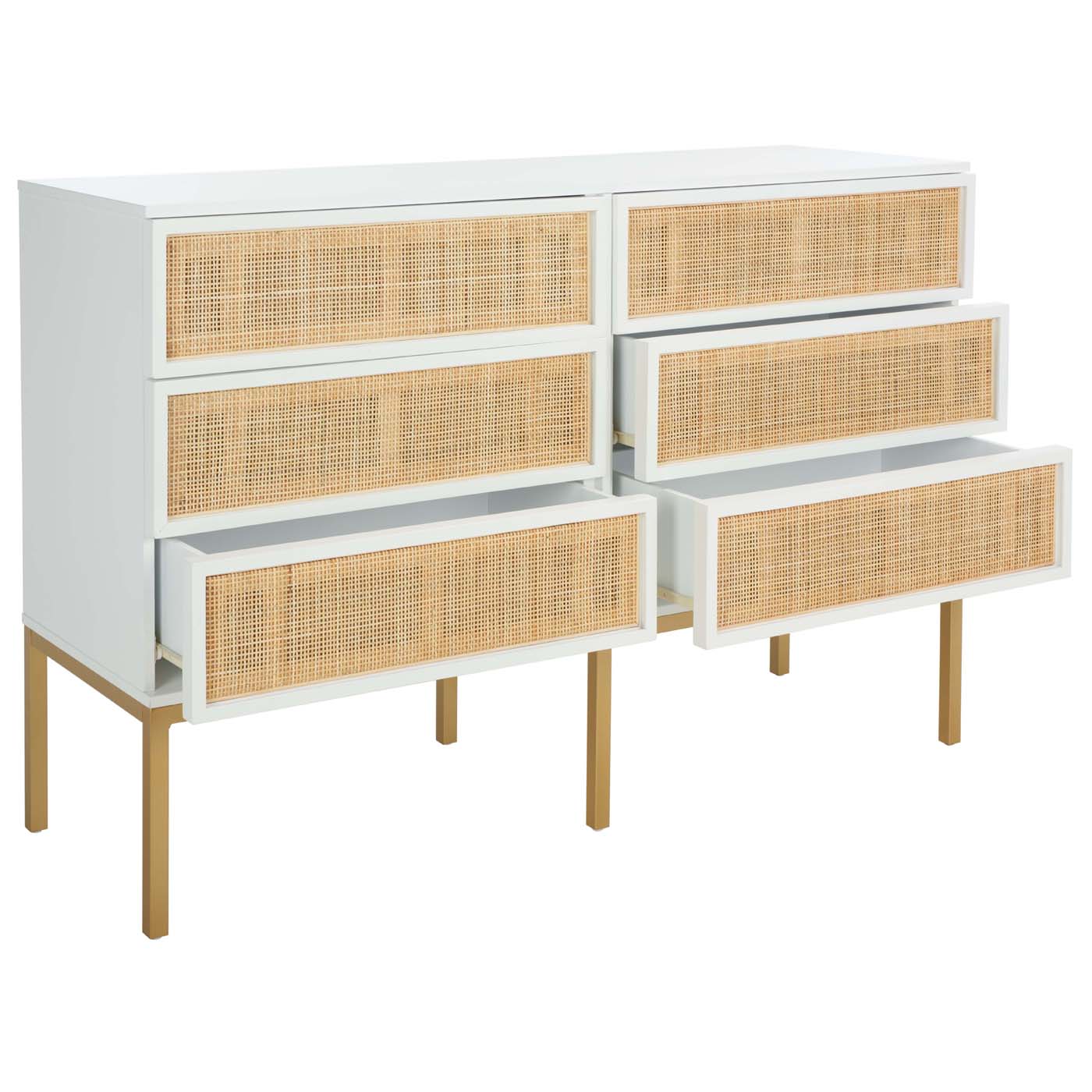 Zadie 6 Drawer Rattan Dresser | Safavieh - White / Natural