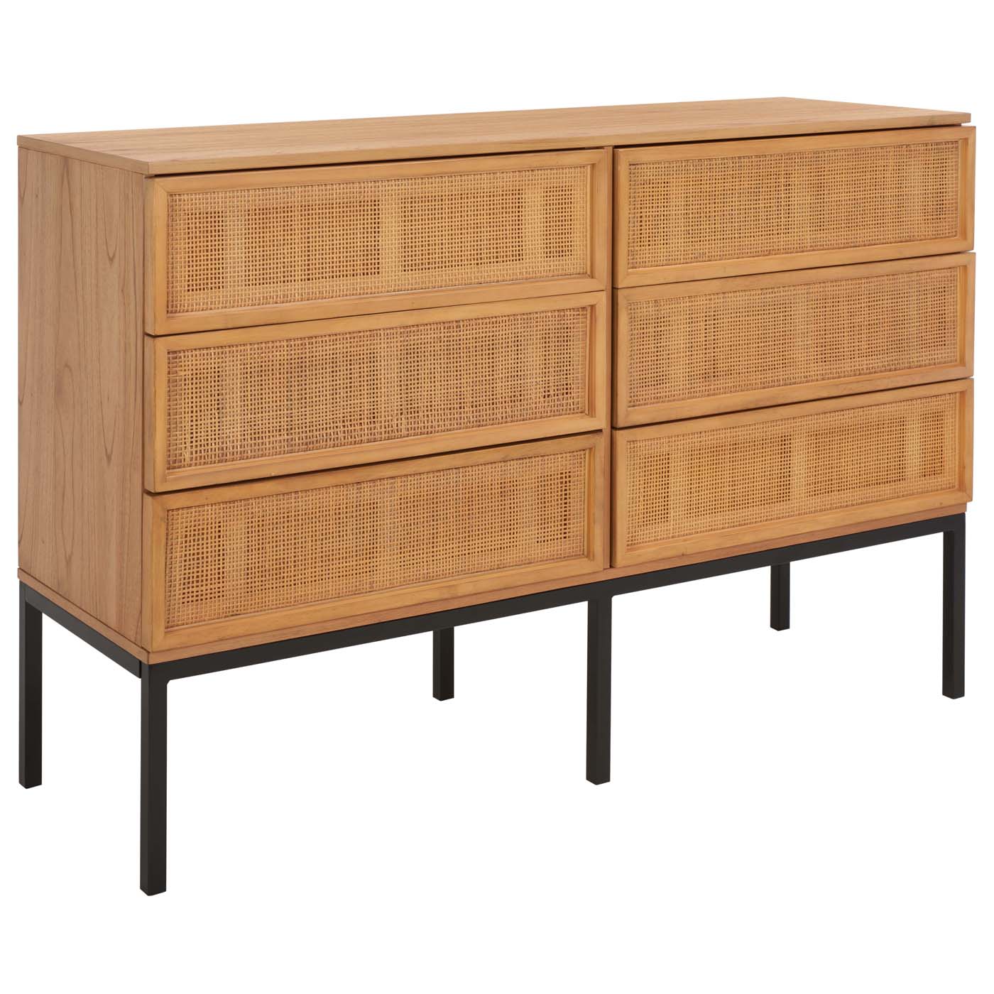 Zadie 6 Drawer Rattan Dresser | Safavieh - Natural / Black