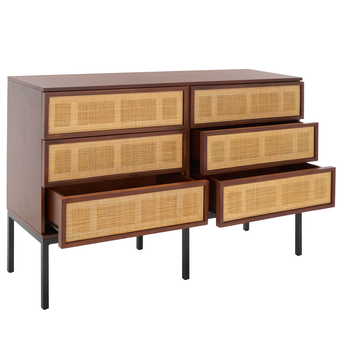 Zadie 6 Drawer Rattan Dresser, Walnut / Natural