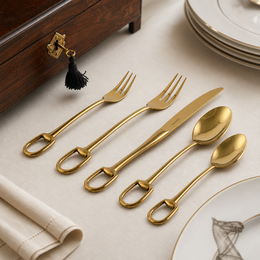Stirrup Five piece Flatware Set - Stainless Steel Shiny Gold