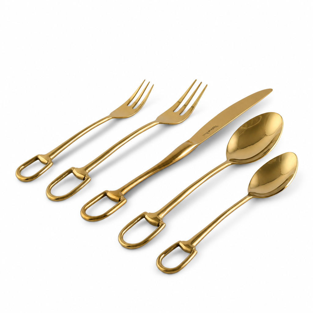 Stirrup Five piece Flatware Set - Stainless Steel Shiny Gold