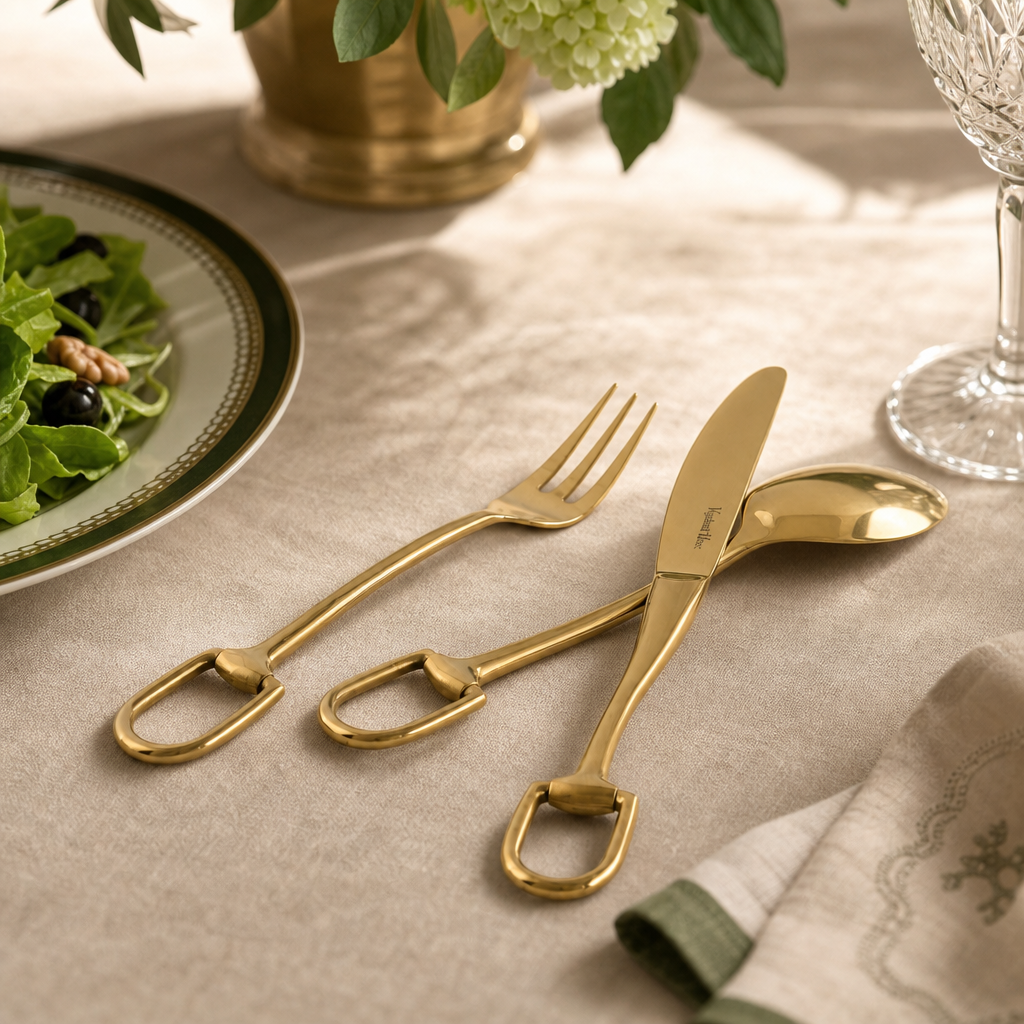 Stirrup Five piece Flatware Set - Stainless Steel Shiny Gold