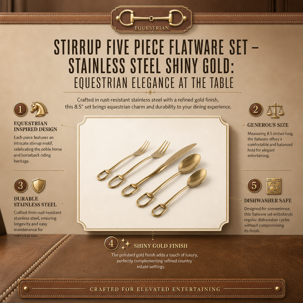 Stirrup Five piece Flatware Set - Stainless Steel Shiny Gold