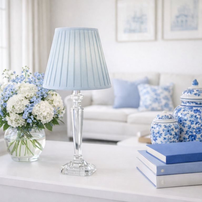 Tall Crystal Rechargeable Lamp with Velvet Pleated Shade (6 COLOR SHADES)