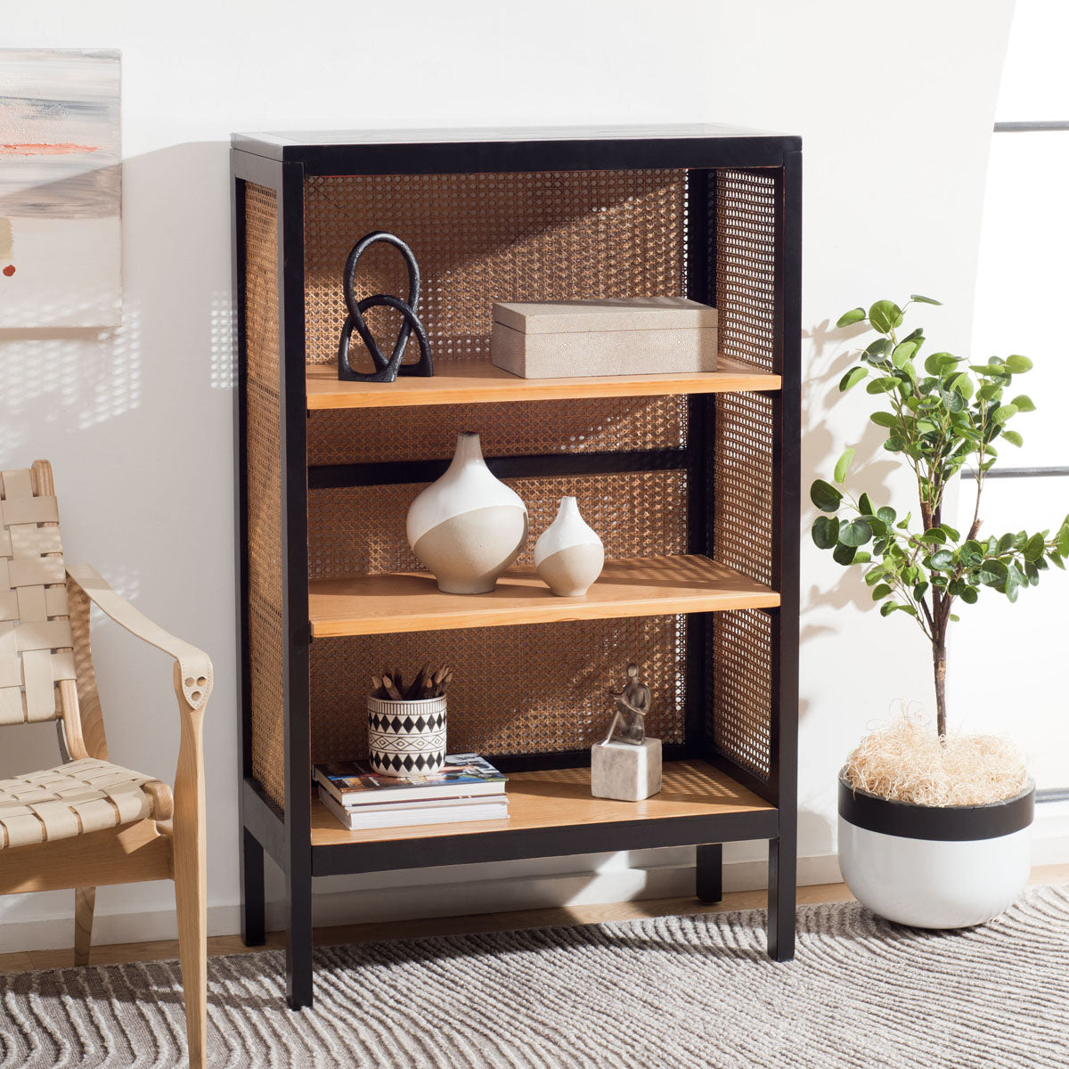 Franz 3 Shelf Cane Back Etagere | Safavieh - ETG2103