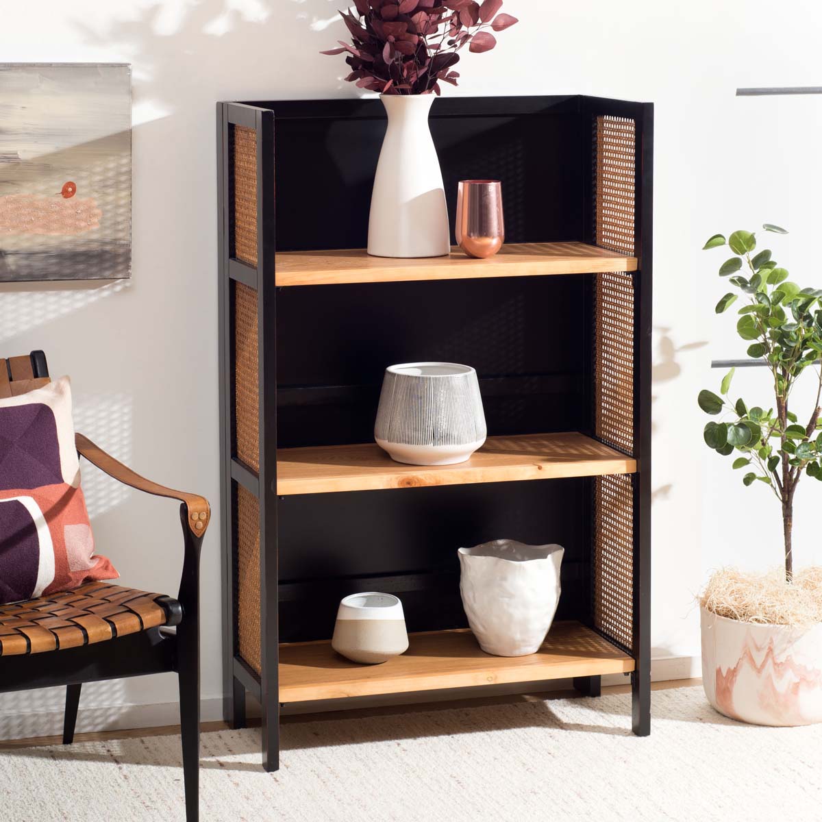 Franz 3 Shelf Open Top Etagere | Safavieh - Black / Natural