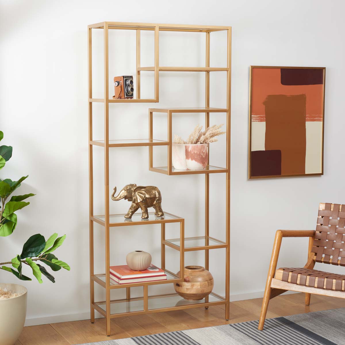 Ramie 10 Shelf Etagere | Safavieh - Gold