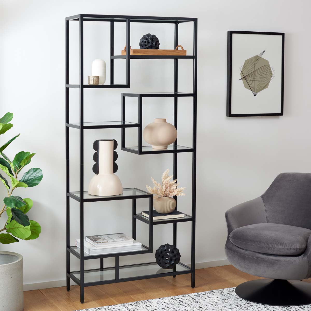 Ramie 10 Shelf Etagere | Safavieh - Matte Black