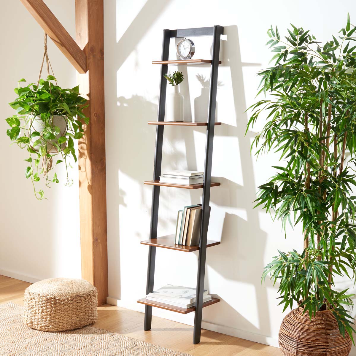 Allaire 5 Tier Leaning Etagere-Honey Brown / Charcoal