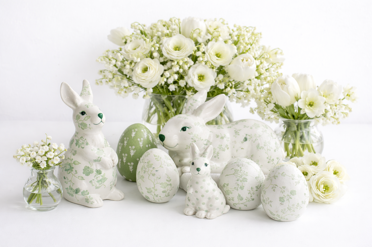 White & Green Trellis Porcelain Egg