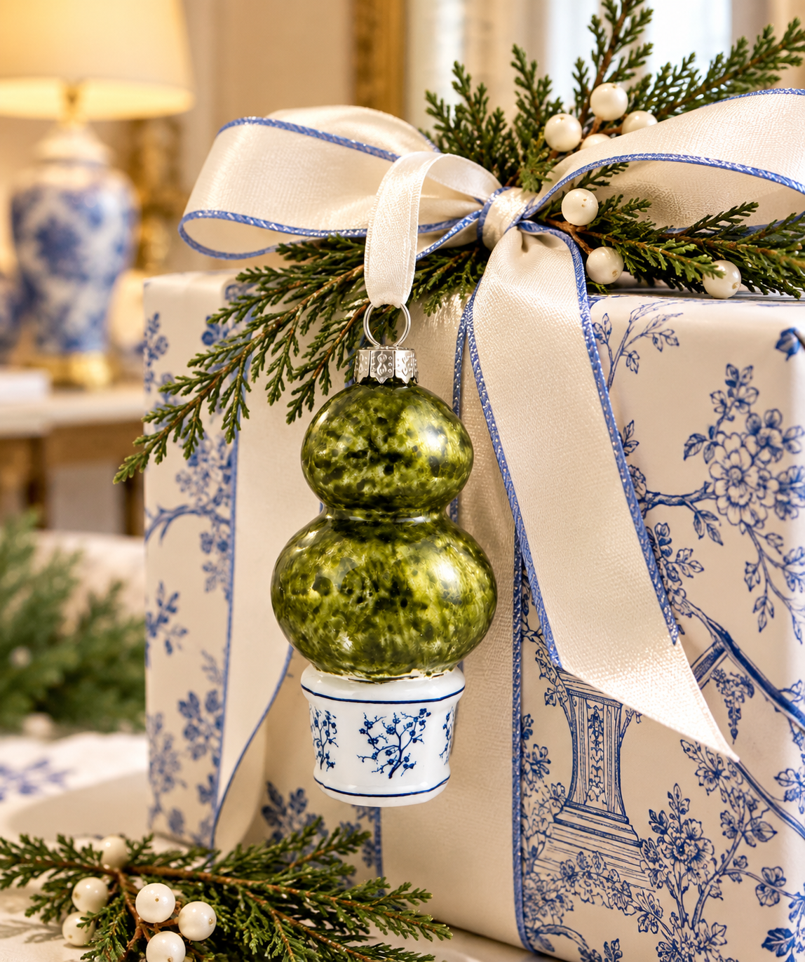 Box of 4 Blue Flower Topiary Gift Topper