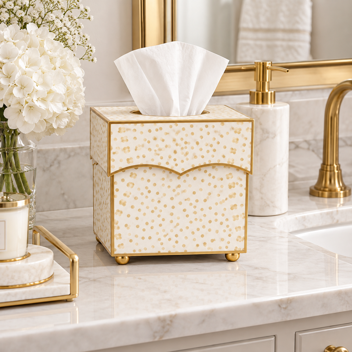 Tan Polka Dot Wastepaper Basket & Tissue Holder (2 Options)