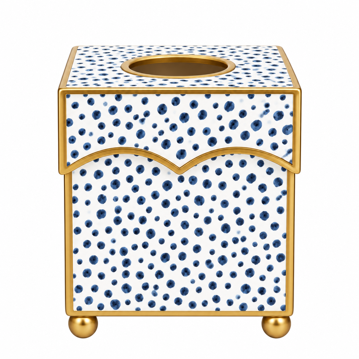 Navy Dot Square Scalloped Wastepaper Basket & Tissue Holder (2 Options)