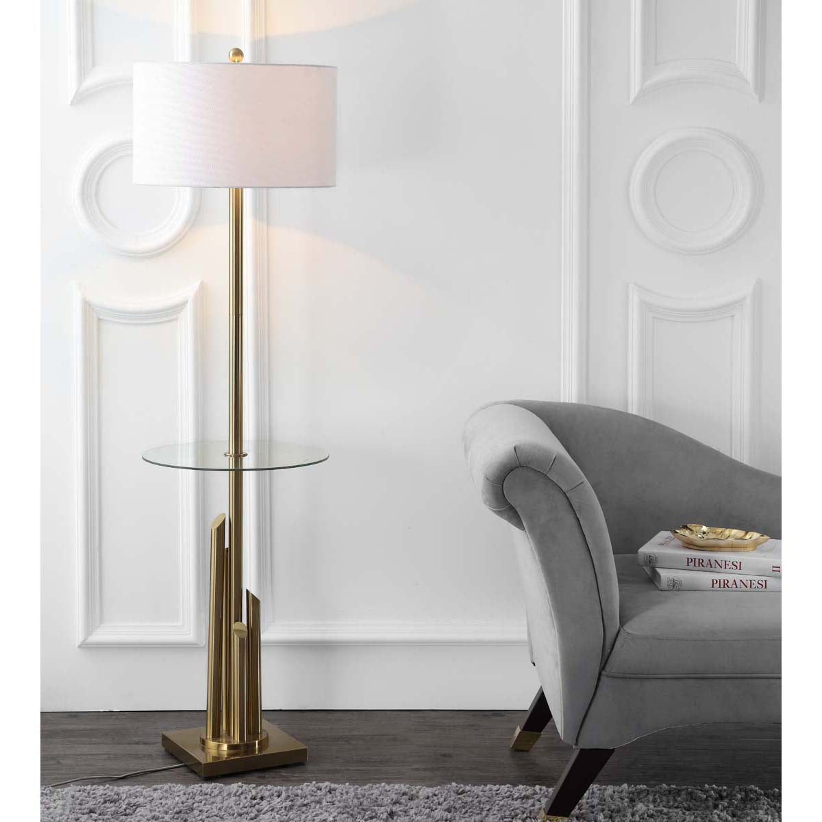 Safavieh Ambrosio 61 Inch H Floor Lamp Side Table, FLL4009 - Brass/Gold