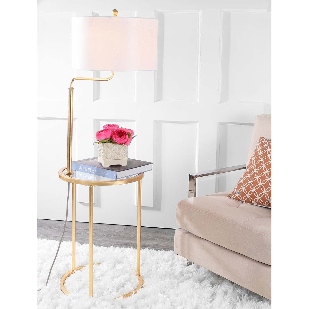 Safavieh Crispin Floor Lamp Side Table, FLL4021 - Gold Leaf