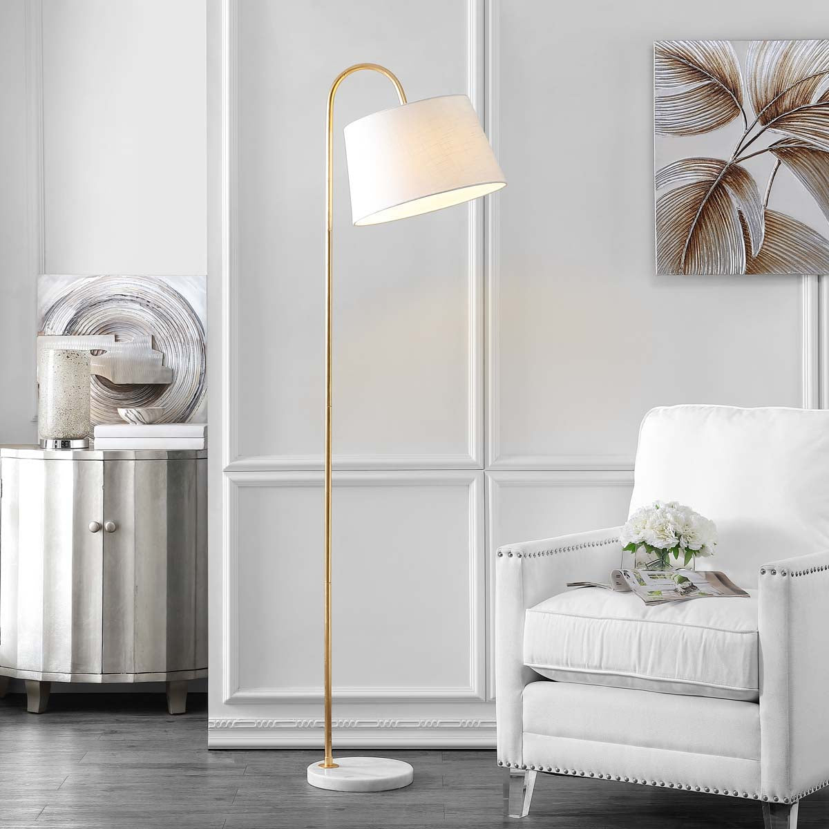 Safavieh Dacey Floor Lamp, FLL4071 - Gold Leaf/White