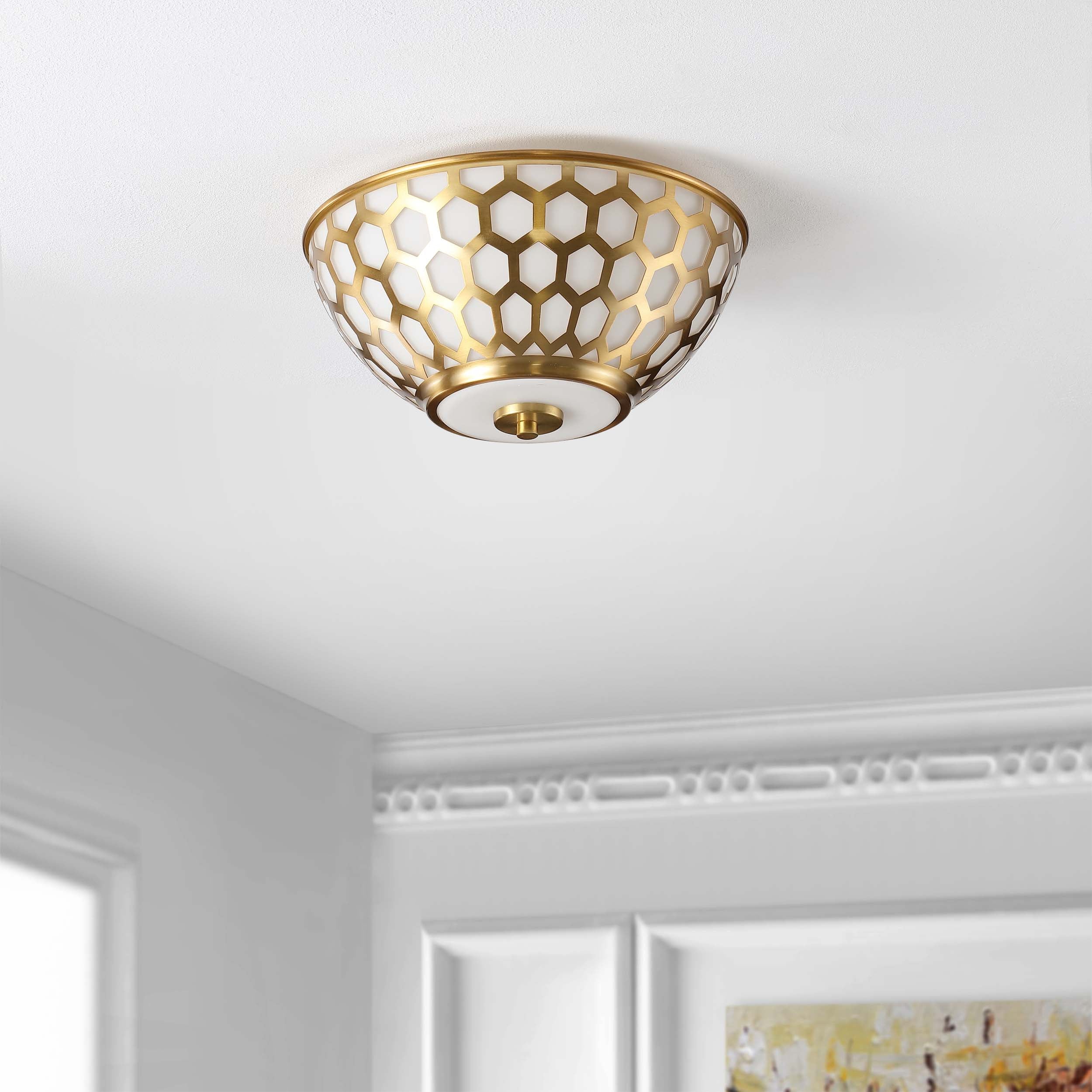 Safavieh Carlina Flush Mount , FLU4083 - Brass Gold/White Glass