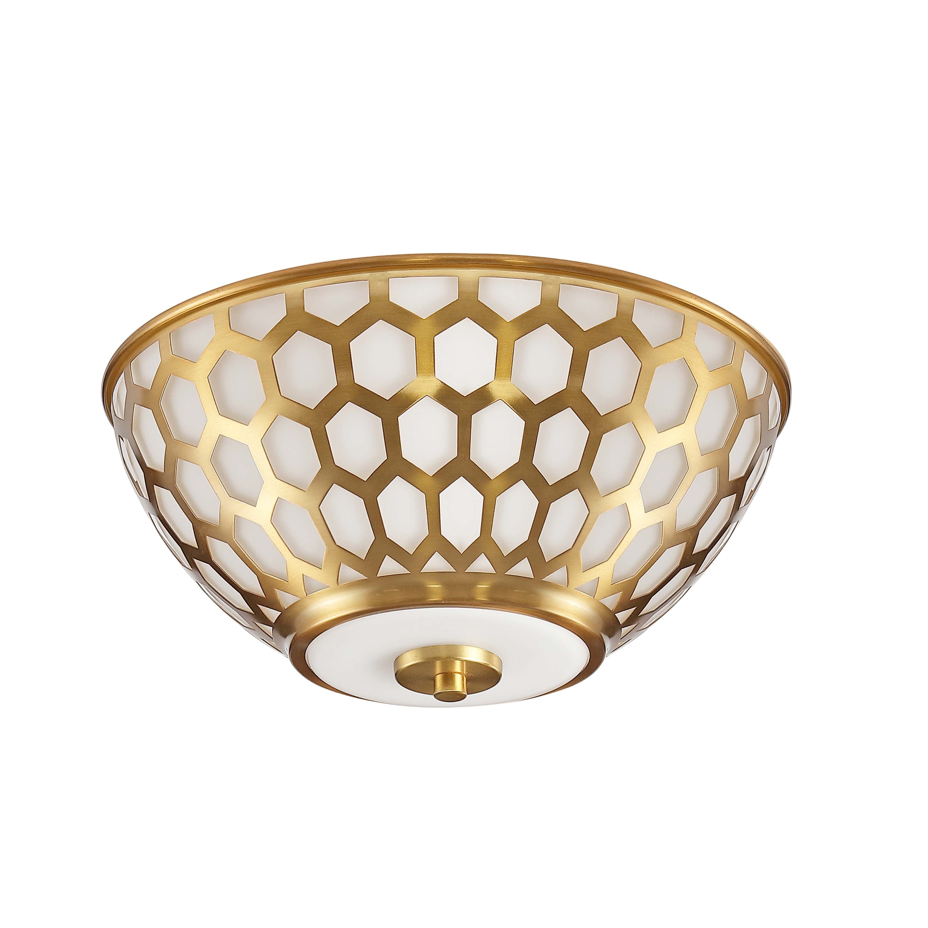 Safavieh Carlina Flush Mount , FLU4083 - Brass Gold/White Glass