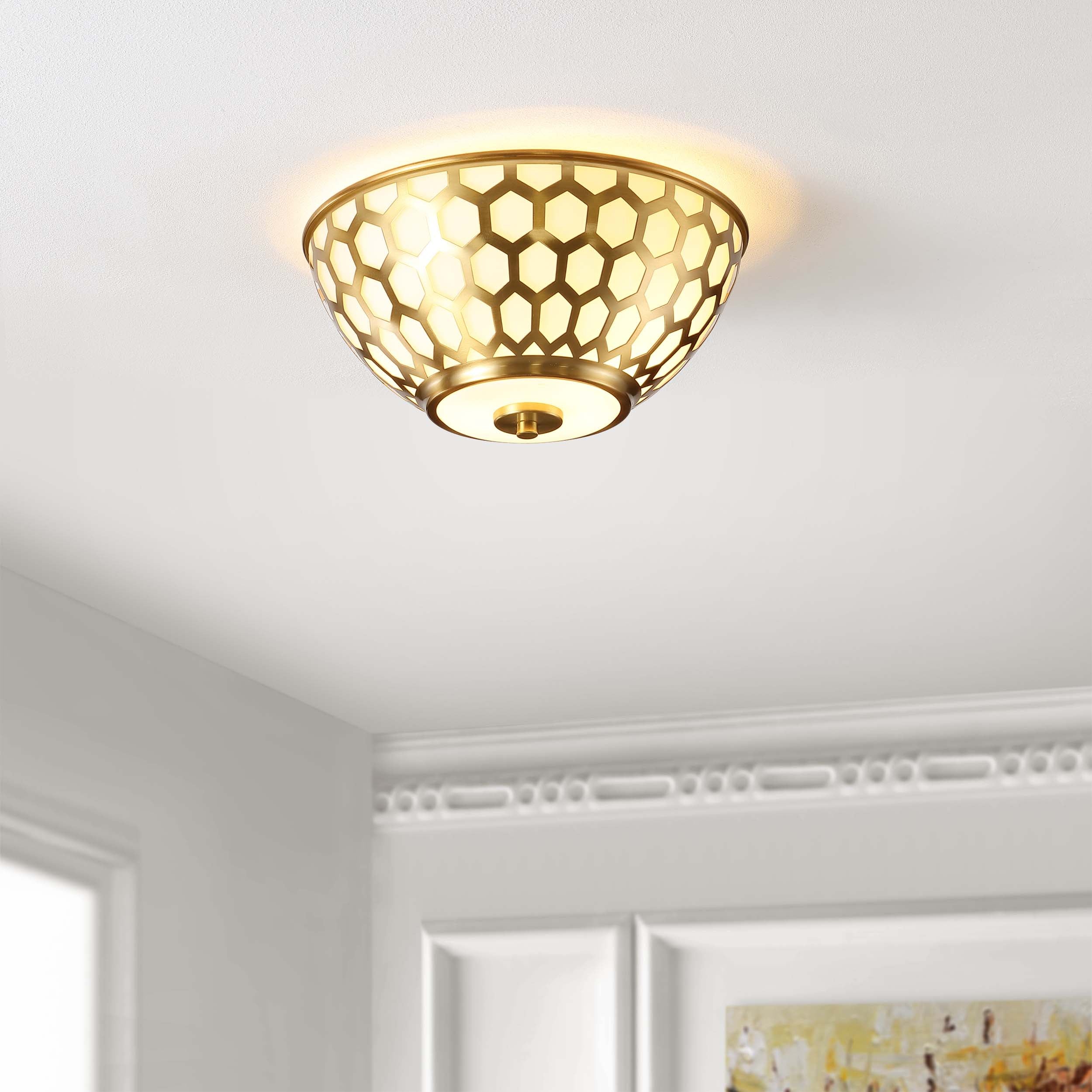 Safavieh Carlina Flush Mount , FLU4083 - Brass Gold/White Glass