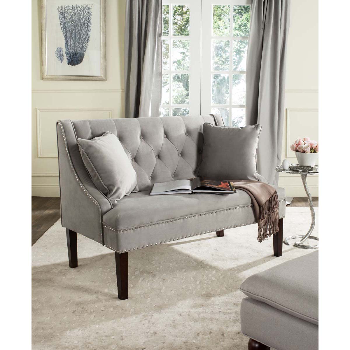 Safavieh Zoey Settee W/ Silver Nailheads , FOX6253 - Grey