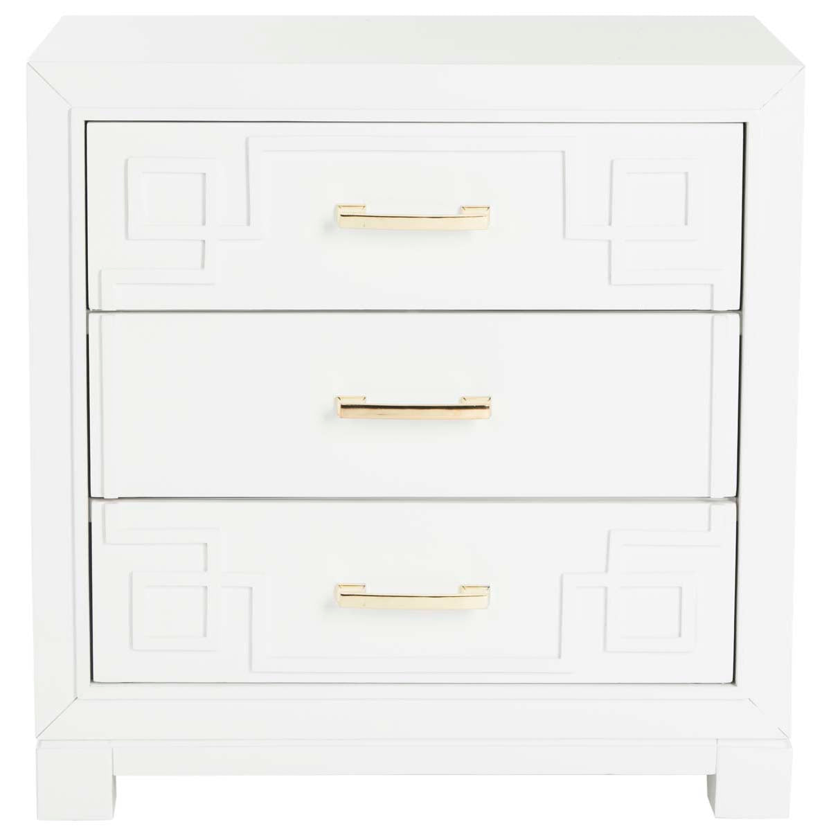 Raina Three Drawer Greek Key Night Stand | Safavieh - White