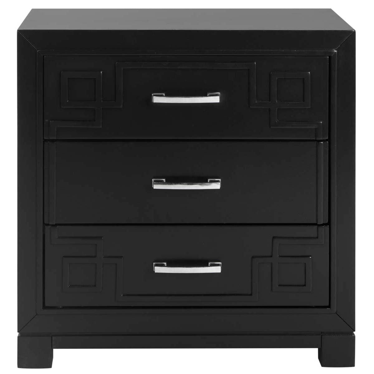 Raina Three Drawer Greek Key Night Stand | Safavieh - Black