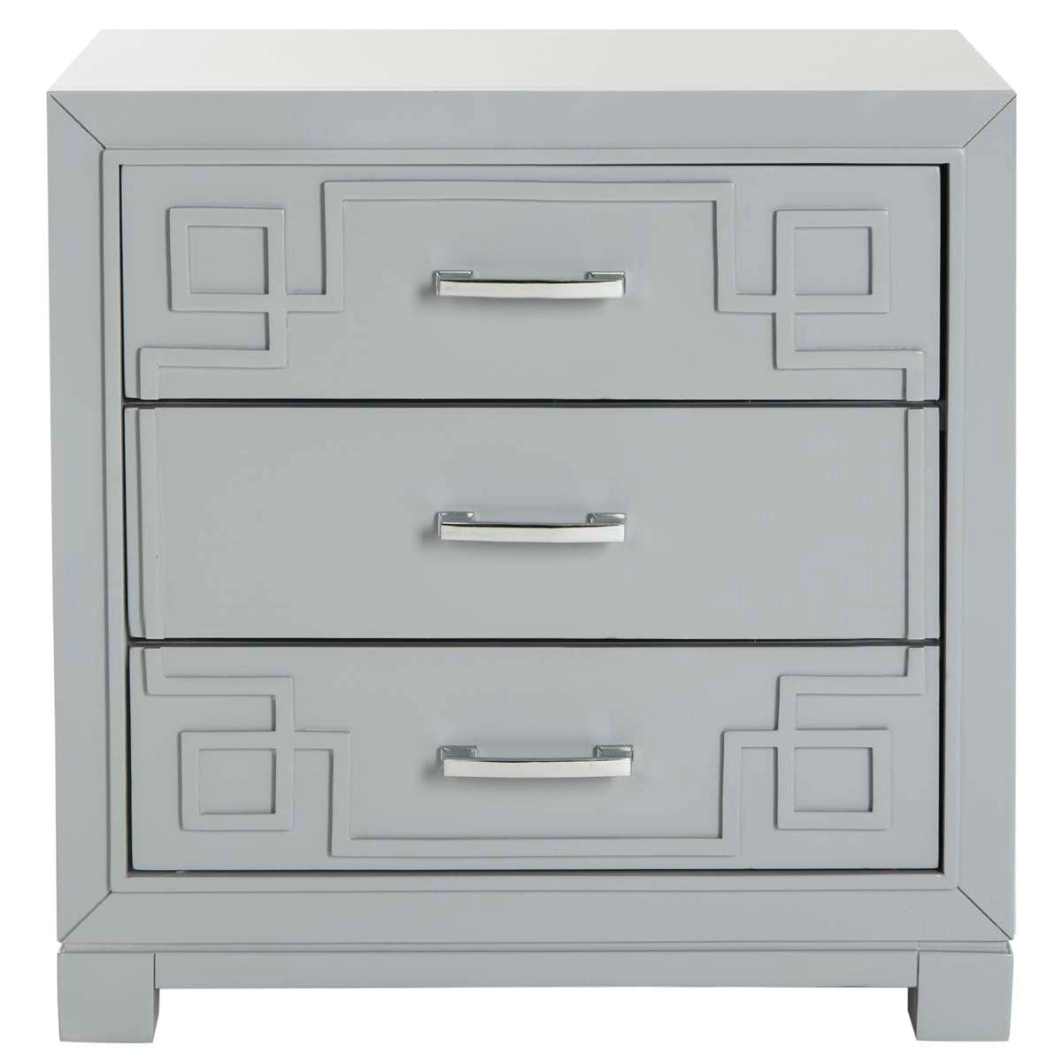 Raina Three Drawer Greek Key Night Stand | Safavieh - Grey