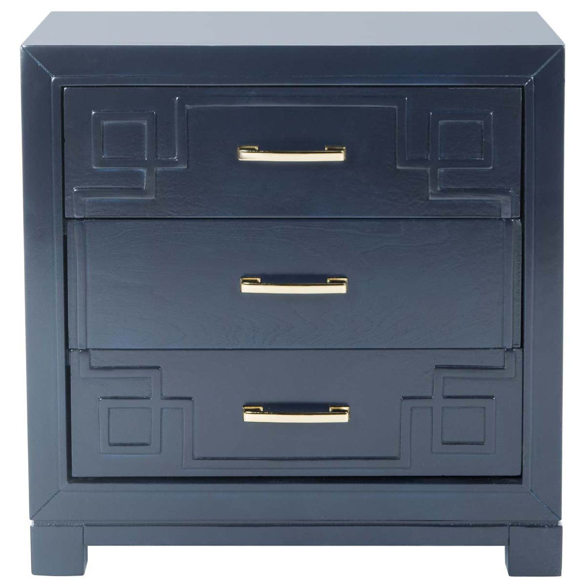 Raina Three Drawer Greek Key Night Stand | Safavieh - Navy