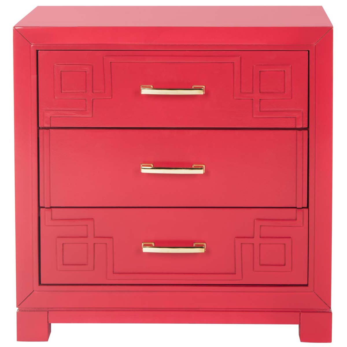 Raina Three Drawer Greek Key Night Stand | Safavieh - Red