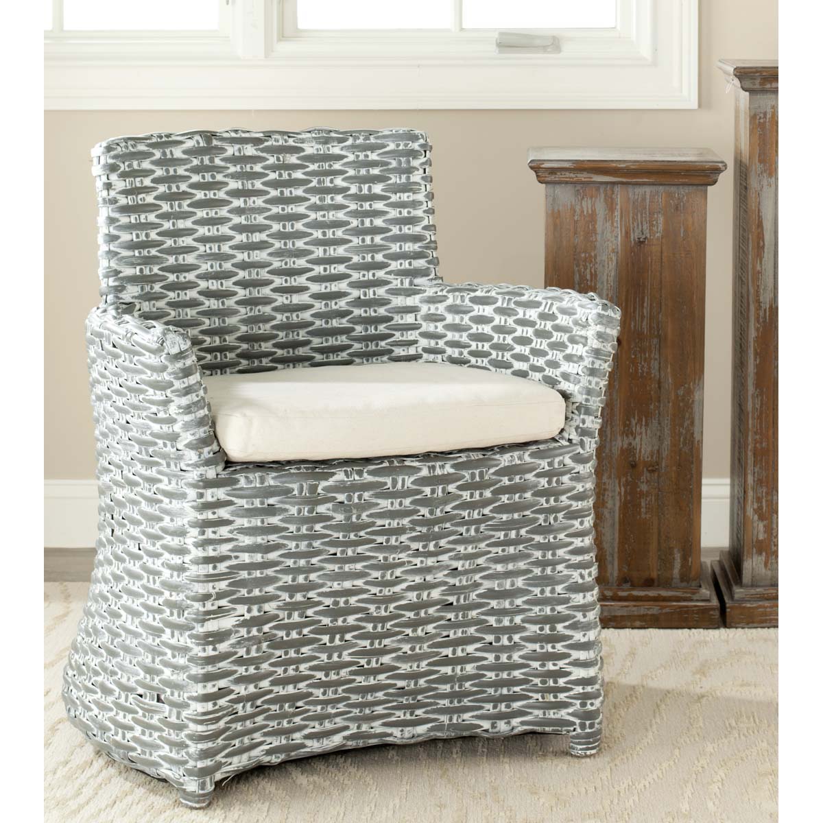 Safavieh Cabana Rattan Arm Chair - Grey White Wash