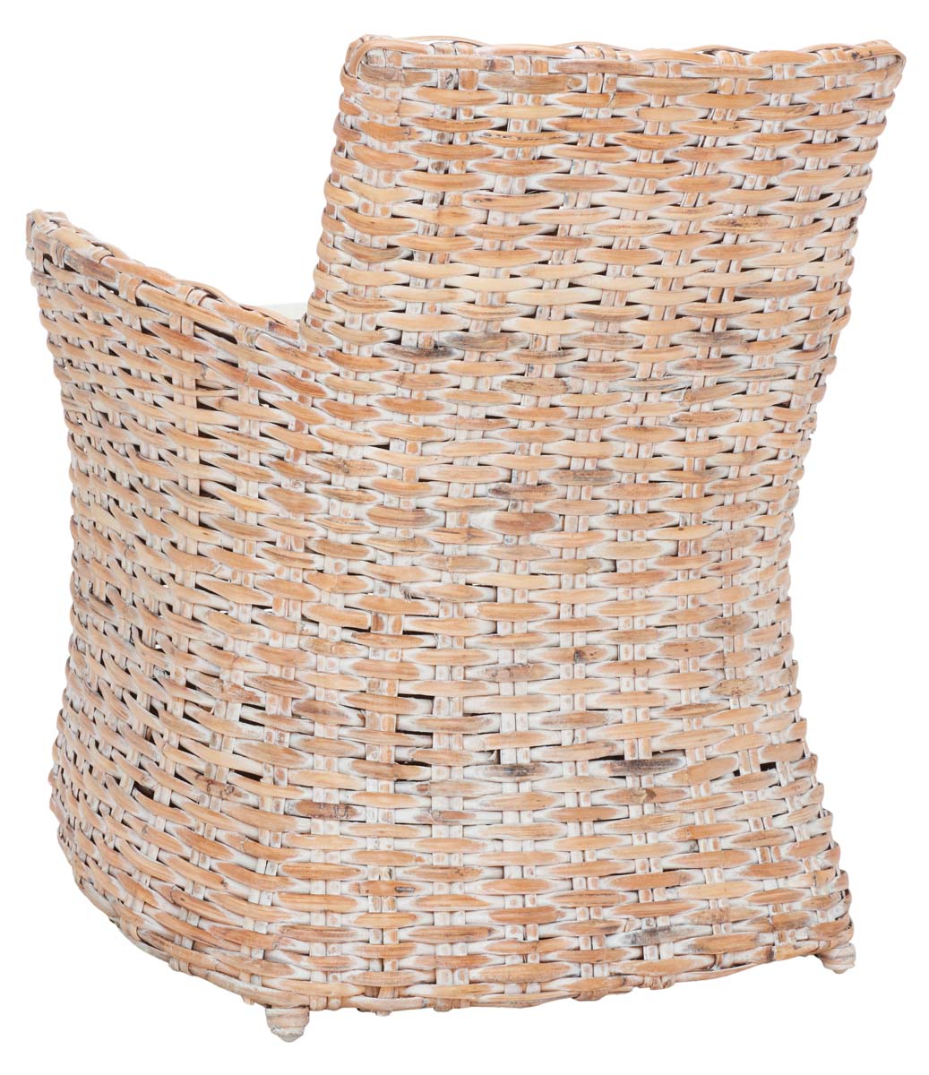 Safavieh Cabana Rattan Arm Chair - White Wash/ White Cushion