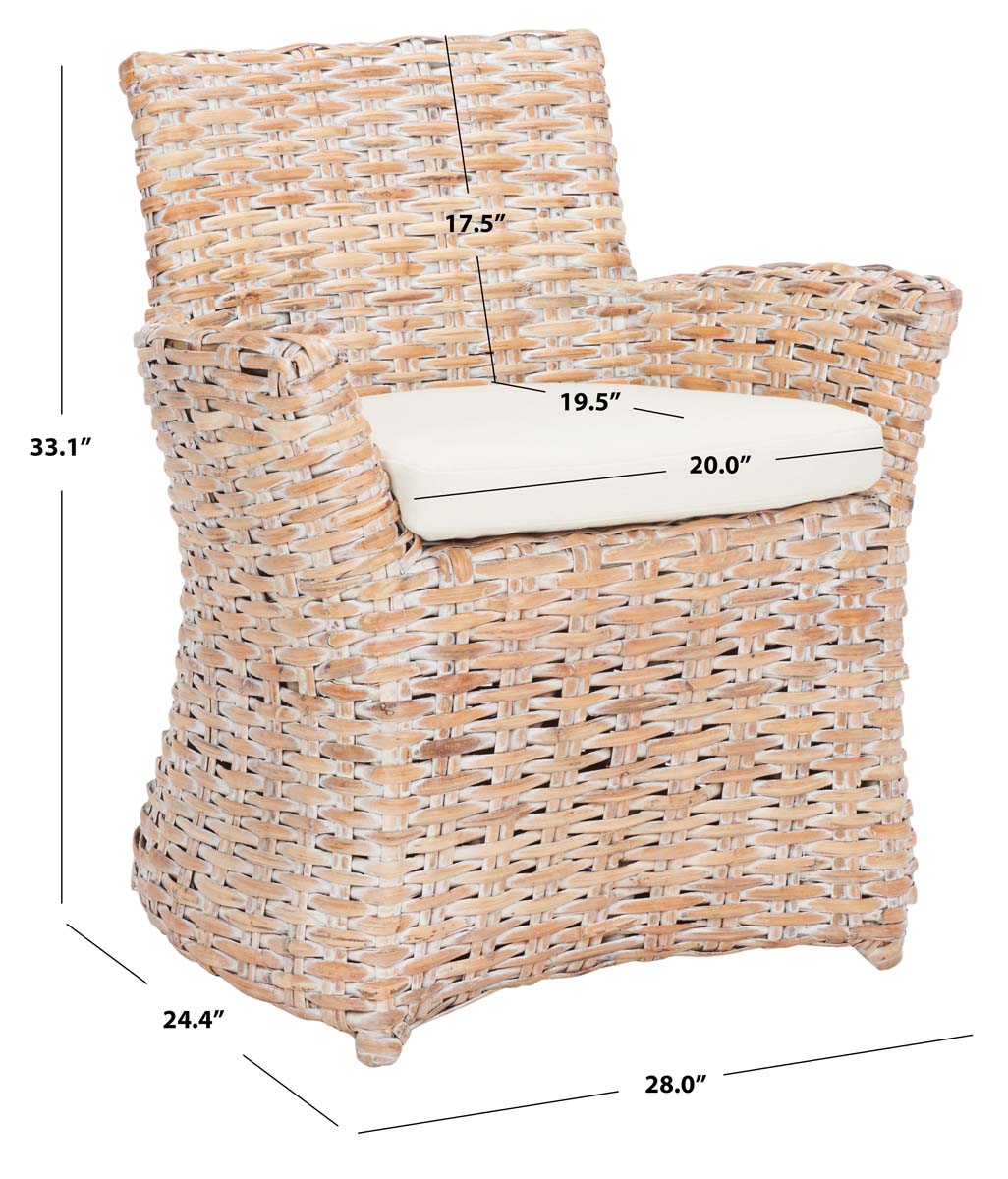 Safavieh Cabana Rattan Arm Chair - White Wash/ White Cushion