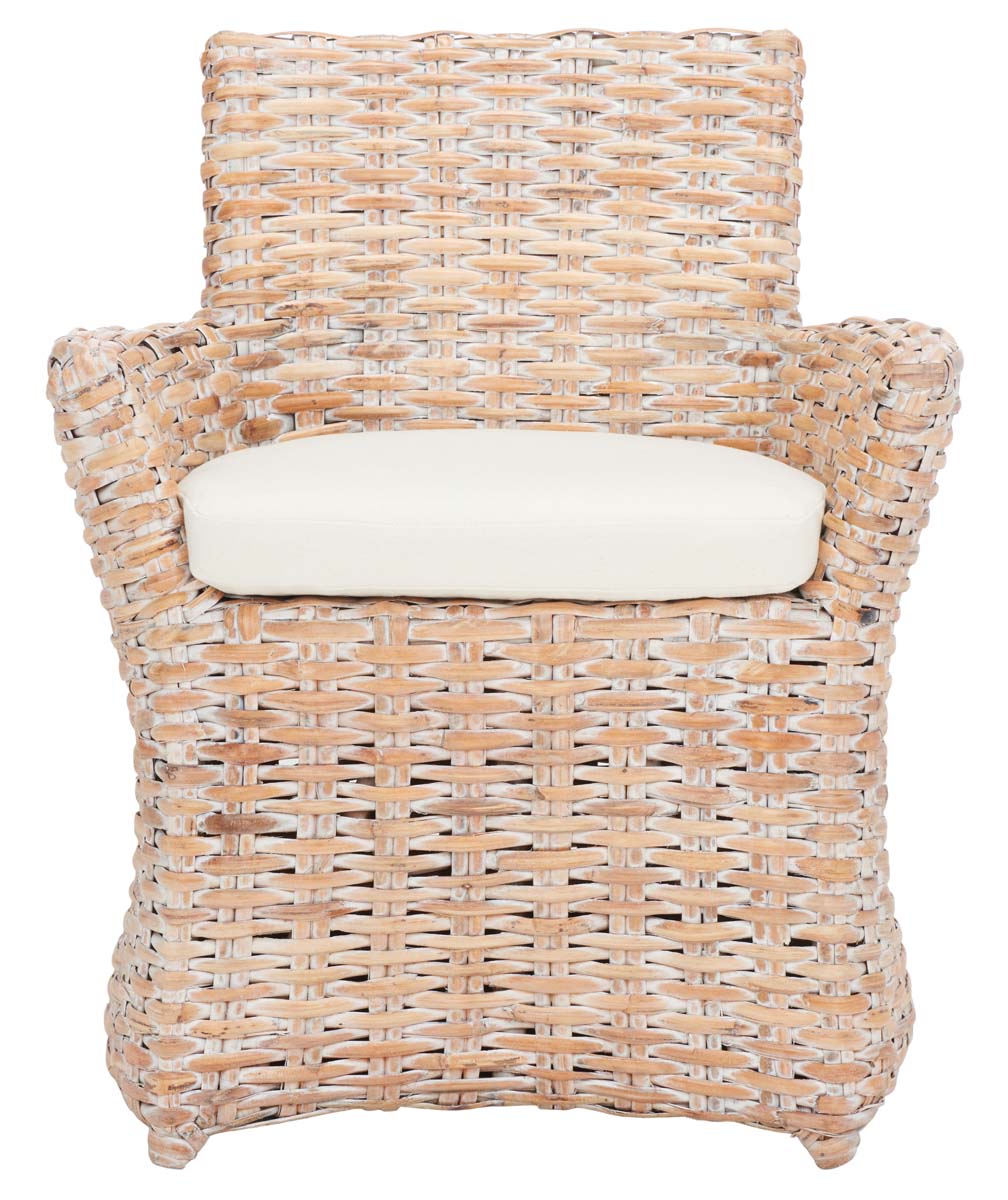 Safavieh Cabana Rattan Arm Chair - White Wash/ White Cushion