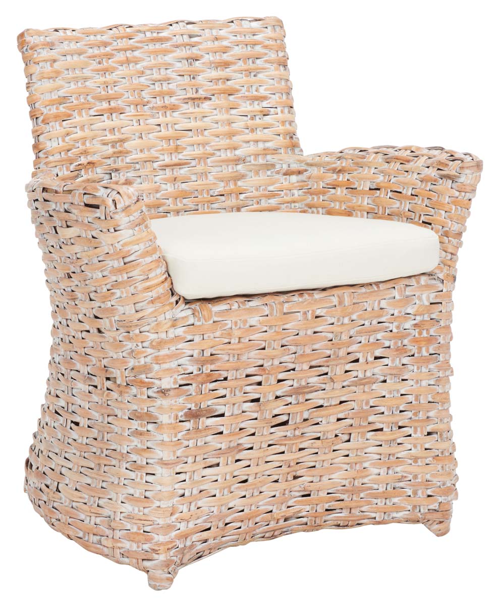 Safavieh Cabana Rattan Arm Chair - White Wash/ White Cushion