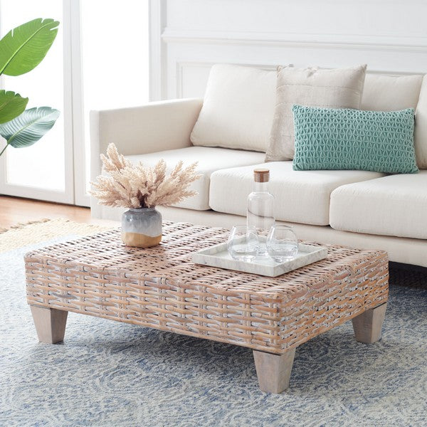 Leary Coffee Table, FOX6528 | Safavieh - Natural White Wash