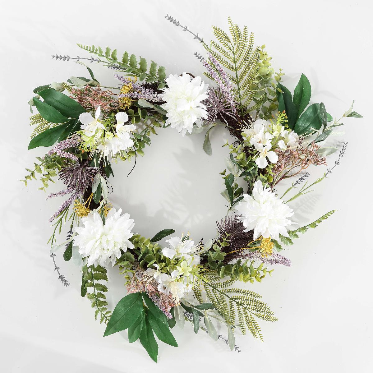 Faux 24 Dahlia & Olive Wreath | Safavieh - FXP1028 - Green/White