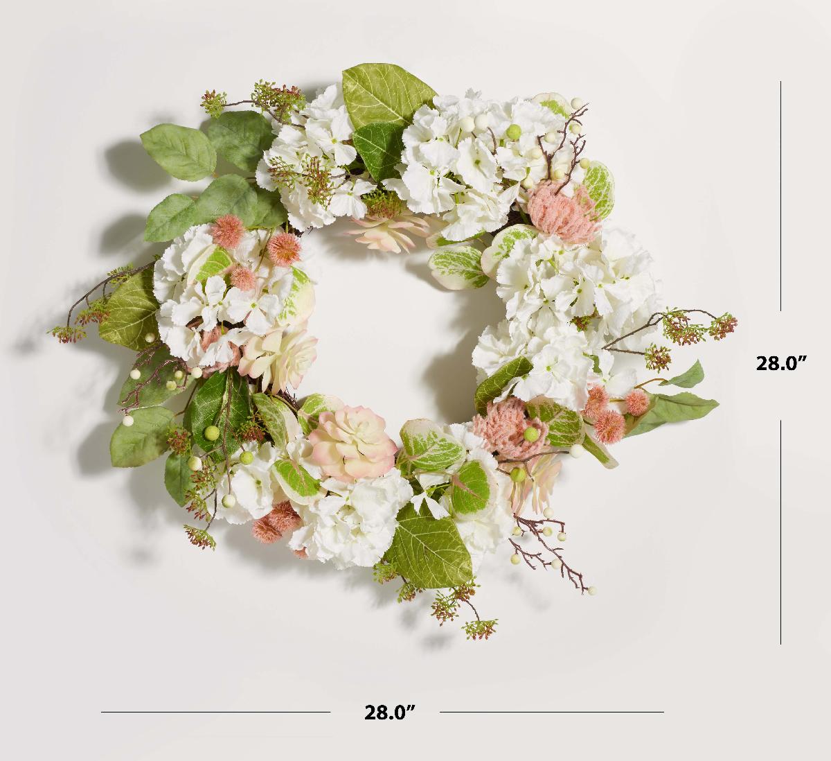 Faux 28 Hydrangea & Magnolia Wreath | Safavieh - FXP1031 - Green/White