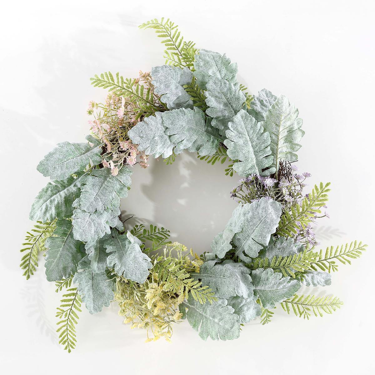 Faux 21 Chrysanthemum & Dusty Miller Wreath | Safavieh - FXP1036 - Multi