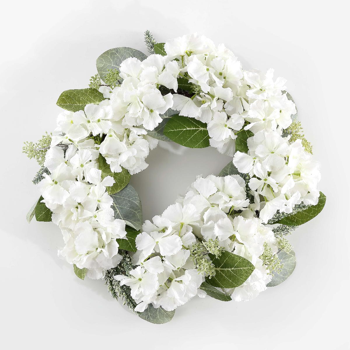 Faux 22 Hydrangea & Magnolia Wreath | Safavieh - FXP1037 - White / Green