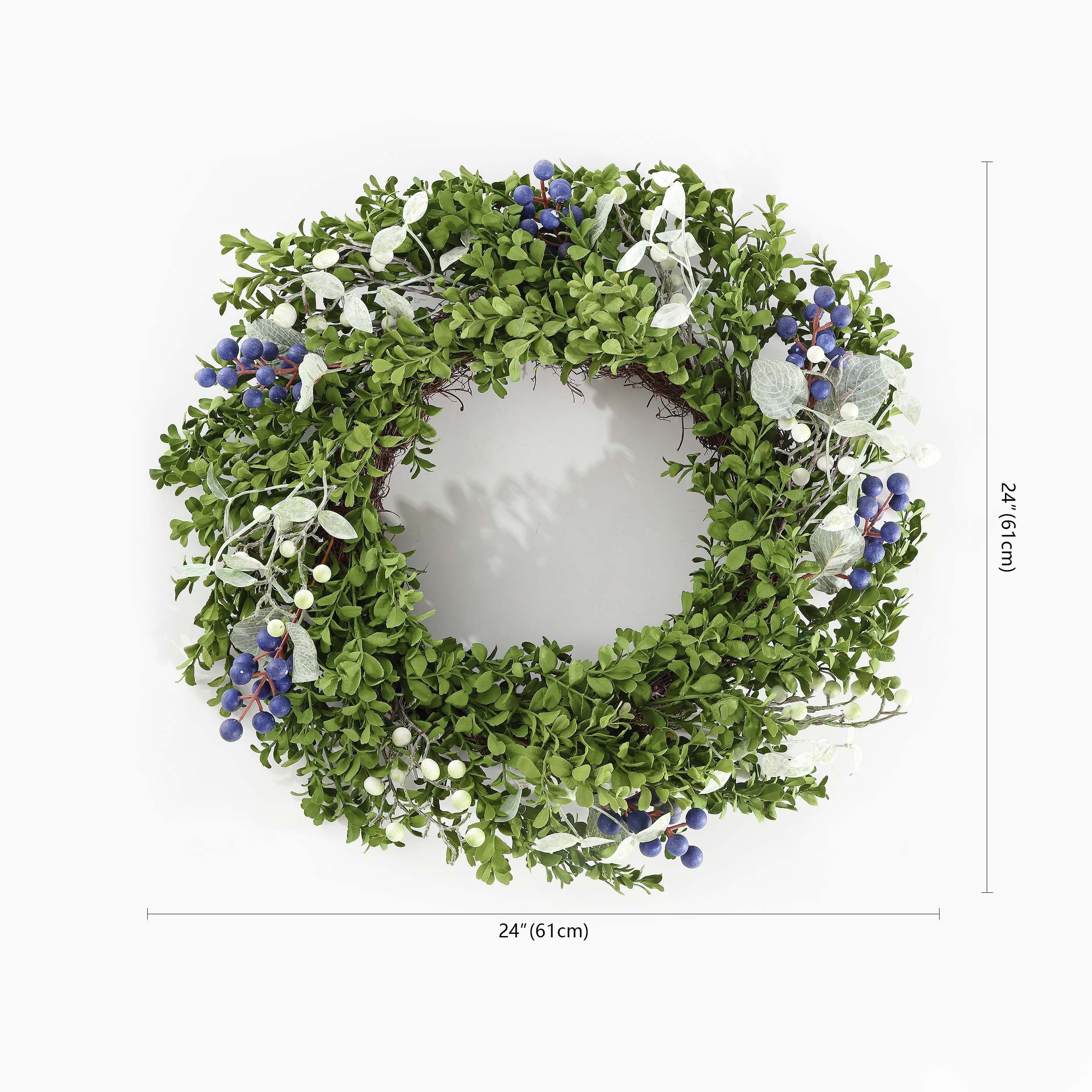 Faux 24 Boxwood & Berry Wreath | Safavieh - FXP1038 - Green / Blue