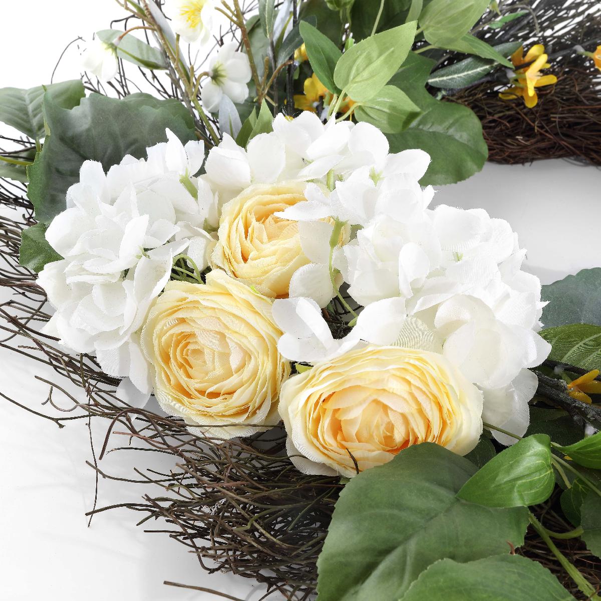 Faux 26 Hydrangea & Spring Blossom Wreath | Safavieh - FXP1039 - Yellow/White