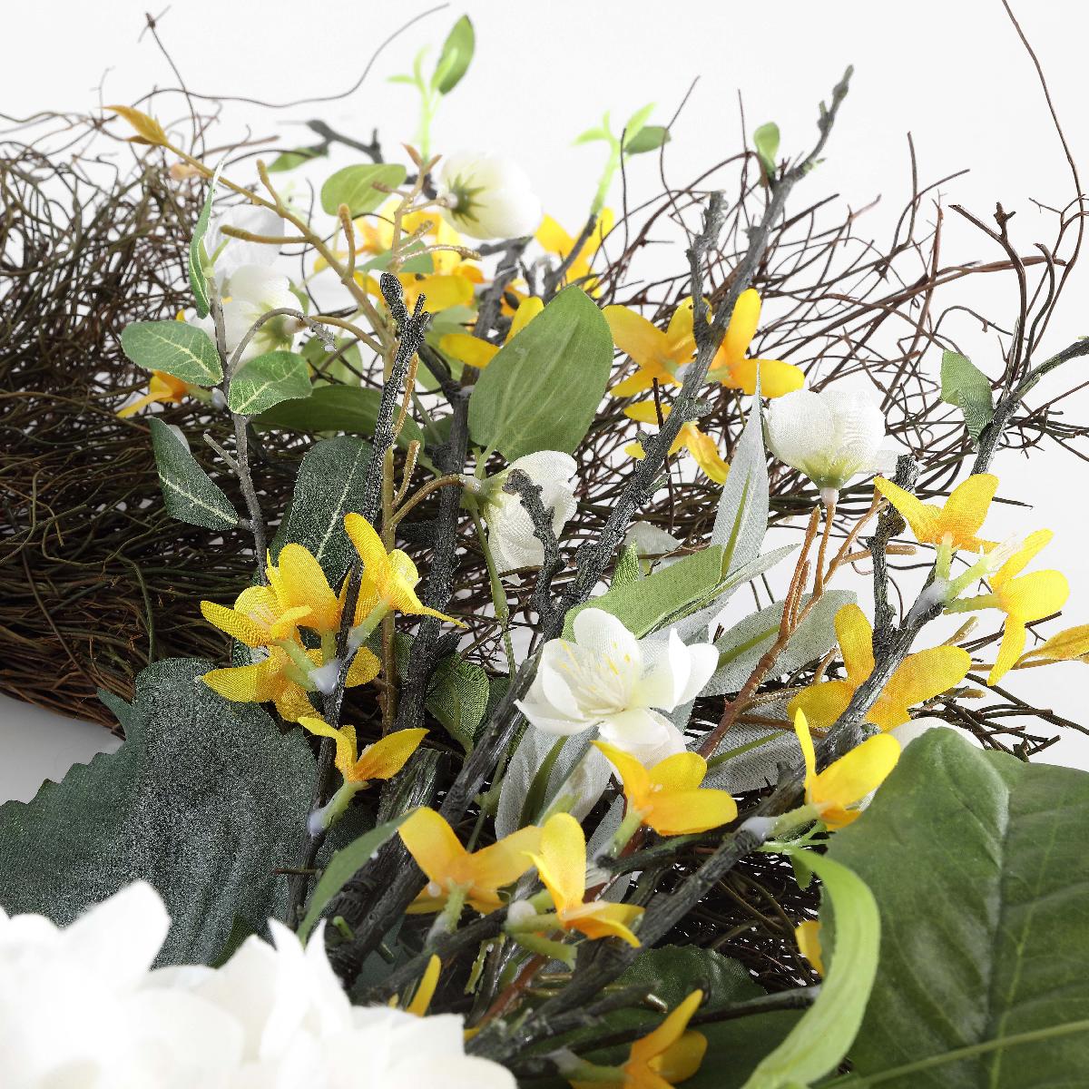 Faux 26 Hydrangea & Spring Blossom Wreath | Safavieh - FXP1039 - Yellow/White