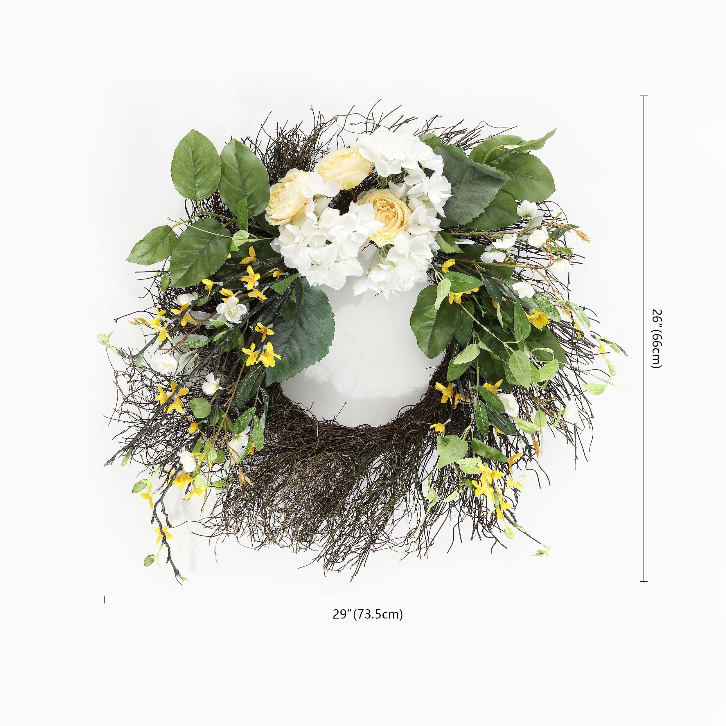 Faux 26 Hydrangea & Spring Blossom Wreath | Safavieh - FXP1039 - Yellow/White