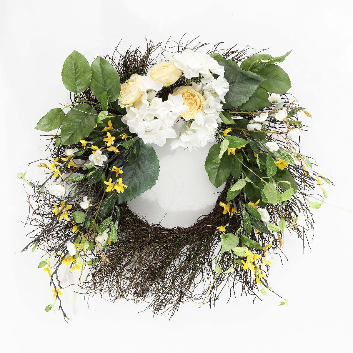 Faux 26 Hydrangea & Spring Blossom Wreath | Safavieh - FXP1039 - Yellow/White