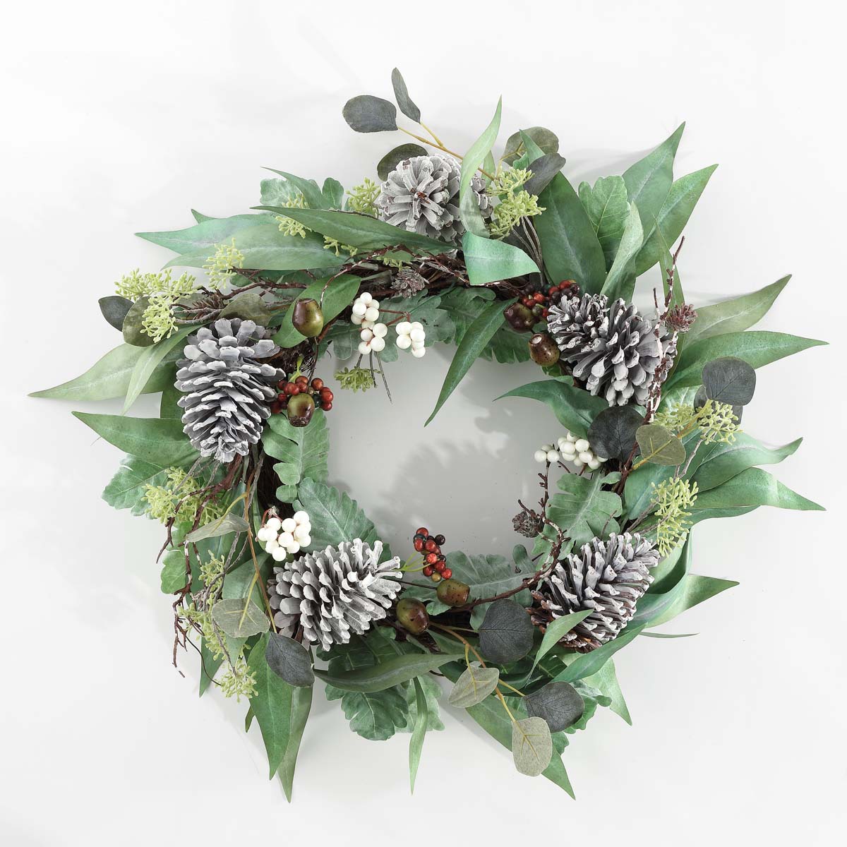 Faux 24 Inch Eucalyptus & Berries Wreath W/ Pine Cones | Safavieh - FXP1072 - Multi