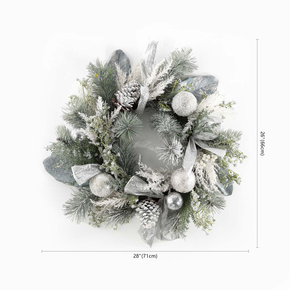 Faux 26 Frosted Pine Wreath | Safavieh - FXP1077 - Silver / Green