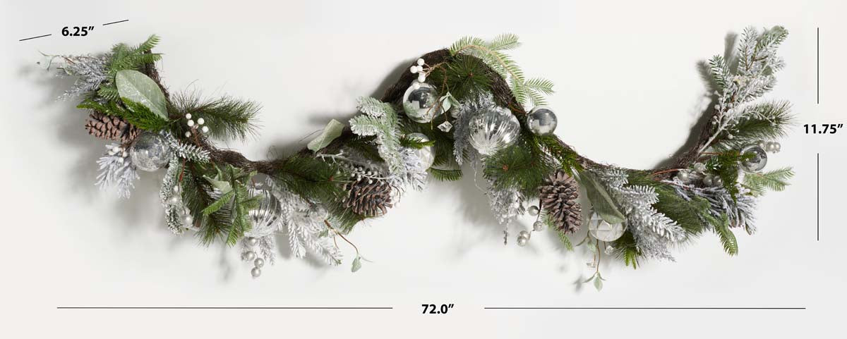 Faux 28 Snowy Pine Garland | Safavieh - FXP1080 - Silver / Green