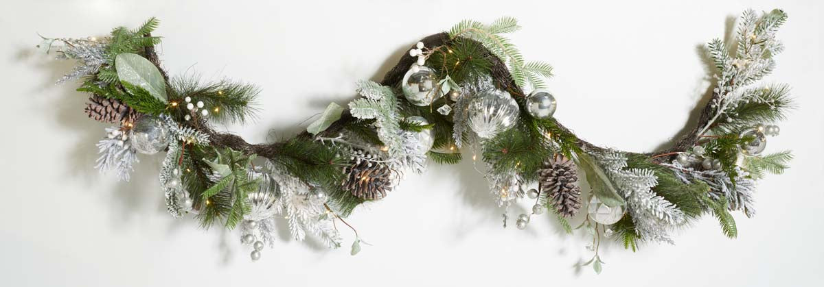 Faux 28 Snowy Pine Garland | Safavieh - FXP1080 - Silver / Green